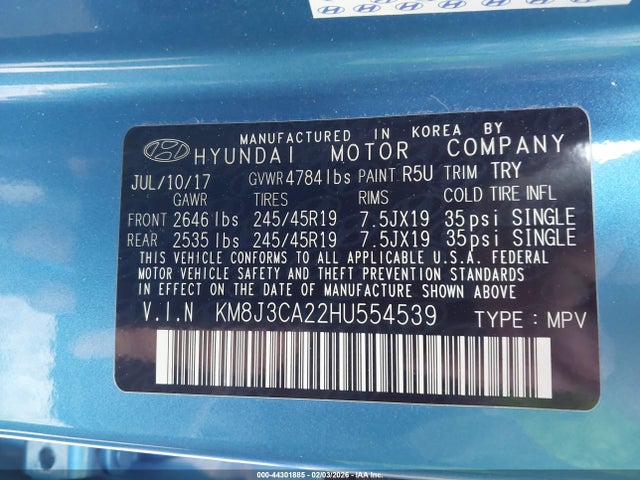 2017 HYUNDAI TUCSON KM8J3CA22HU554539 Photo 8