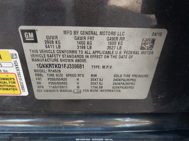 Aukcja sprzedaży 2015 Gmc Acadia Denali, vin: 1GKKRTKD1FJ339681, numer aukcji: 44301944