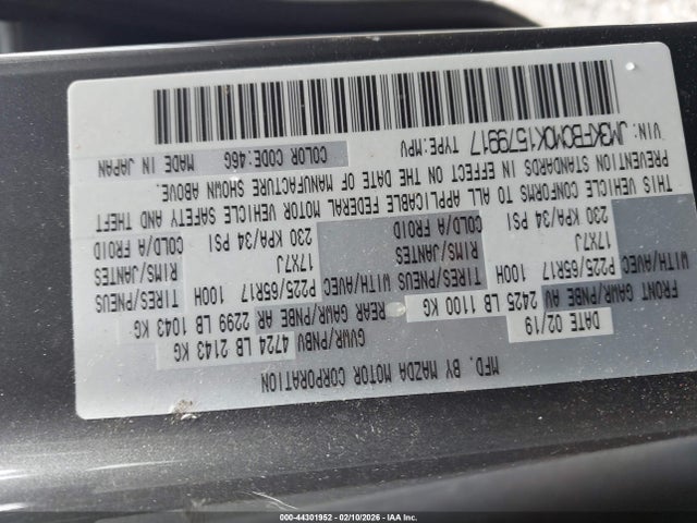 Продажа на аукционе авто 2019 Mazda Cx-5 Touring, vin: JM3KFBCM0K1579917, номер лота: 44301952