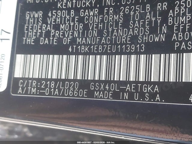 4T1BK1EB7EU113913 Toyota AVALON XLE