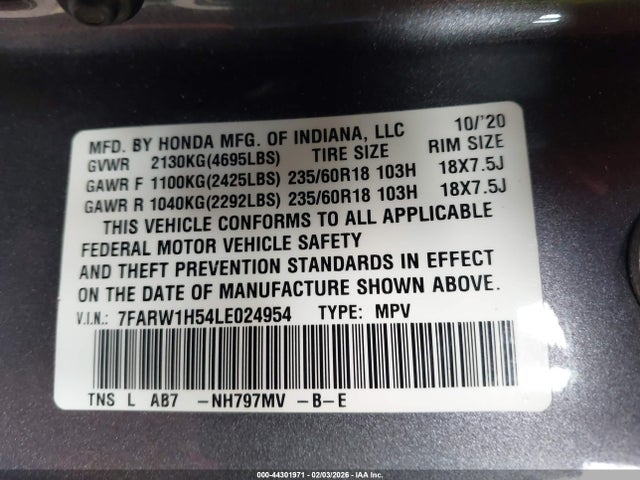 2020 HONDA CR-V 7FARW1H54LE024954 Photo 8