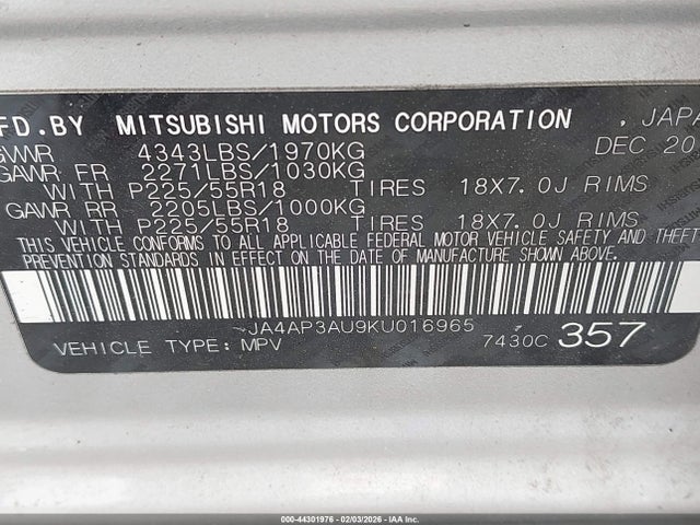 2019 MITSUBISHI OUTLANDER SPORT JA4AP3AU9KU016965 Photo 8