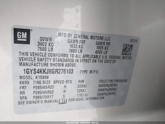 Продажа на аукционе авто 2016 Cadillac Escalade Esv Platinum, vin: 1GYS4KKJ8GR276103, номер лота: 44301992