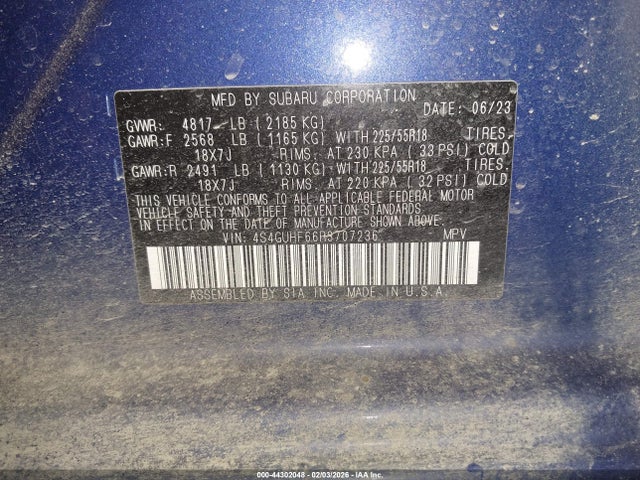4S4GUHF66R3707236 Subaru Crosstrek Sport