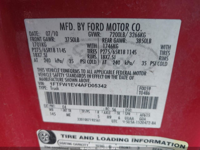 2010 FORD F-150 1FTFW1EV4AFD05342 Photo 8