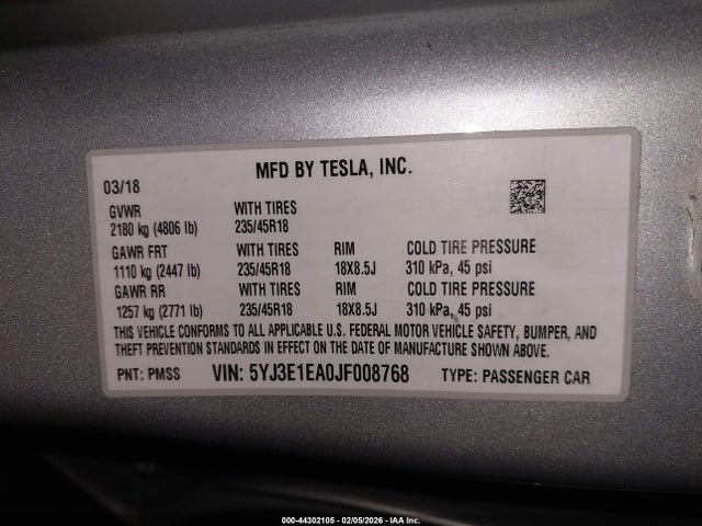 2018 TESLA MODEL 3 5YJ3E1EA0JF008768 Photo 8