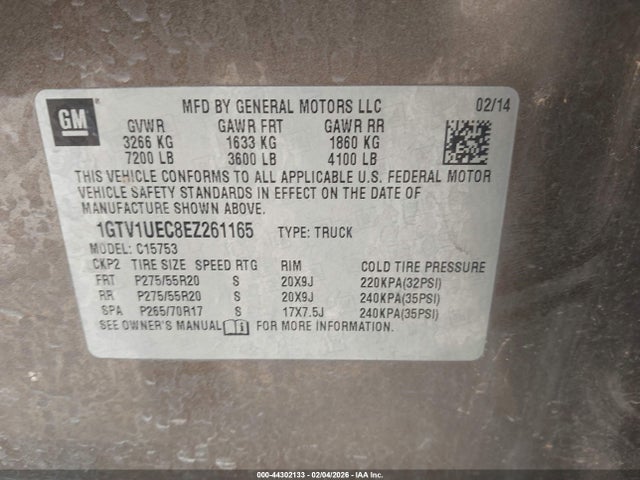 2014 Gmc Sierra 1500 Sle მანქანა იყიდება აუქციონზე, vin: 1GTV1UEC8EZ261165, აუქციონის ნომერი: 44302133