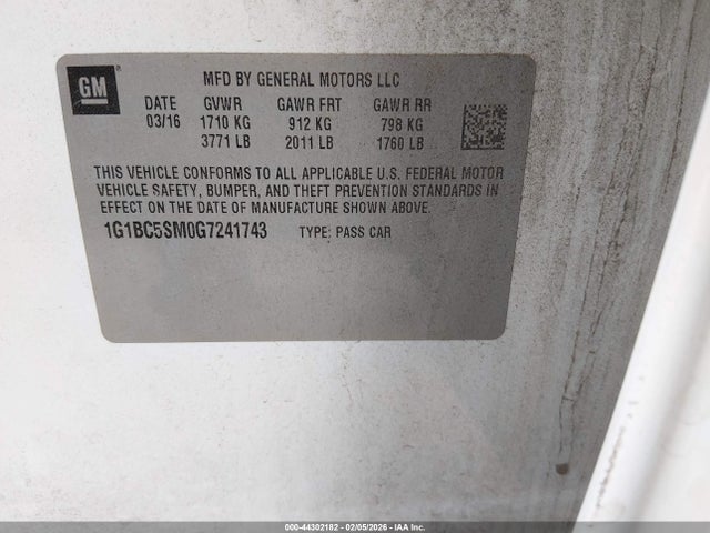 1G1BC5SM0G7241743 Chevrolet Cruze Ls Auto