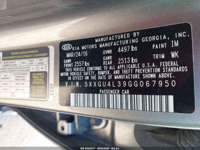 5XXGU4L39GG067950 KIA OPTIMA EX