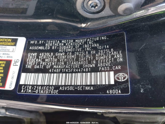Toyota CAMRY LE 2015 4T4BF1FK5FR447481 Image 9