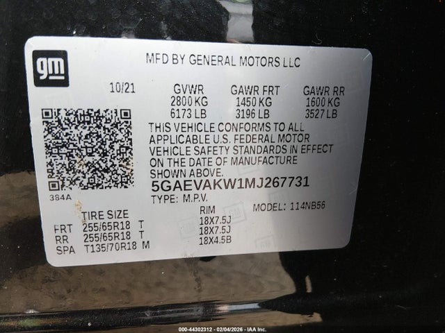 Aukcja sprzedaży 2021 Buick Enclave Awd Essence, vin: 5GAEVAKW1MJ267731, numer aukcji: 44302312