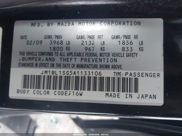 Aukcja sprzedaży 2010 Mazda Mazda3 I Touring, vin: JM1BL1SG5A1133106, numer aukcji: 44302344