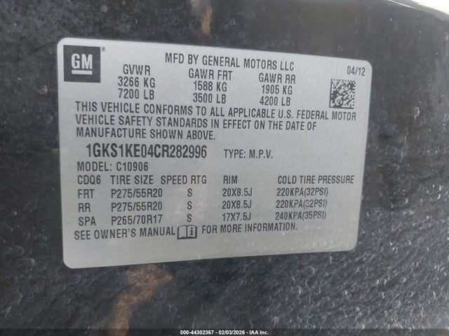 Aukcja sprzedaży 2012 Gmc Yukon Xl 1500 Slt, vin: 1GKS1KE04CR282996, numer aukcji: 44302367