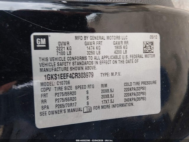 Продажа на аукционе авто 2012 Gmc Yukon Denali, vin: 1GKS1EEF4CR303979, номер лота: 44302390