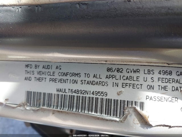 2002 AUDI A6 WAULT64B92N149559 Photo 8