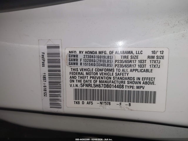 2013 HONDA ODYSSEY 5FNRL5H67DB014408 Photo 8