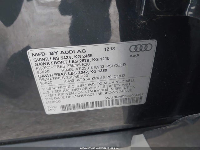 WA1BNAFY2K2034567 Audi Q5 45 Premium