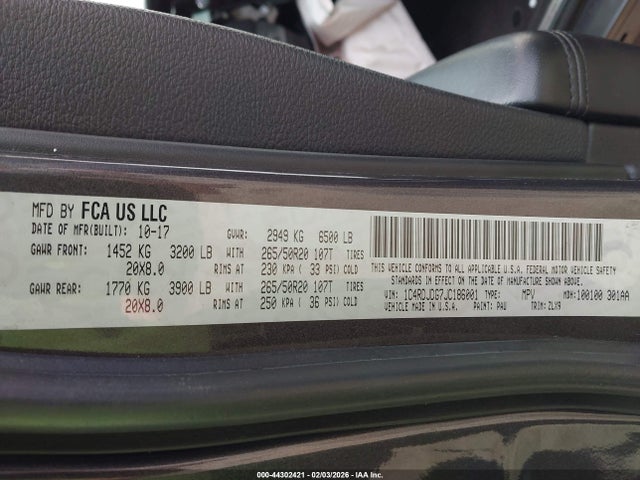 1C4RDJDG7JC186001 Dodge Durango Gt Awd