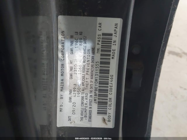 Aukcja sprzedaży 2021 Mazda Mazda3, vin: JM1BPBEY0M1311555, numer aukcji: 44302433