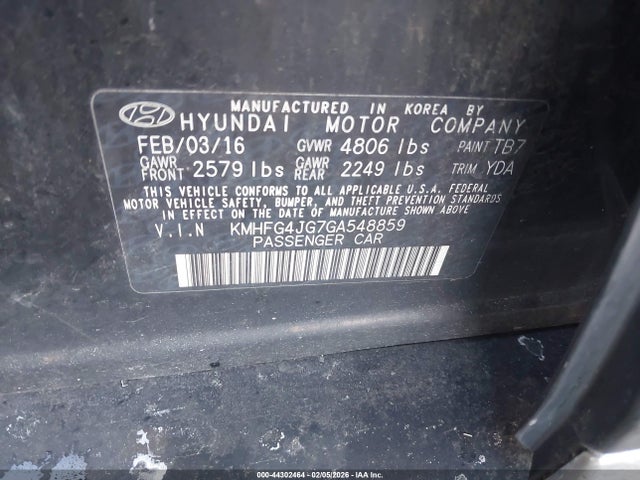 KMHFG4JG7GA548859 Hyundai Azera