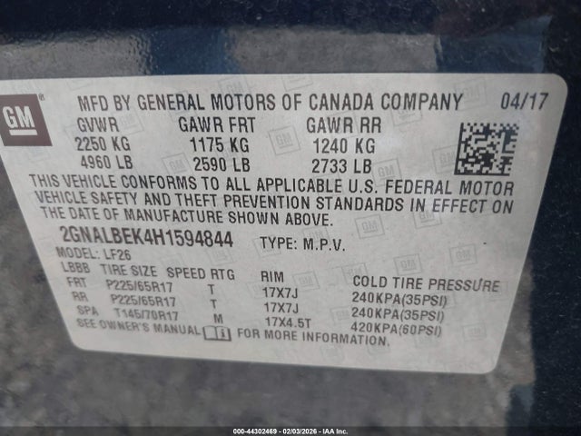 2GNALBEK4H1594844 Chevrolet EQUINOX LS