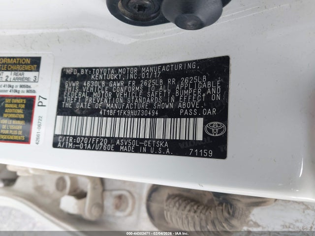 Toyota CAMRY SE 2017 4T1BF1FK9HU730494 Image 9