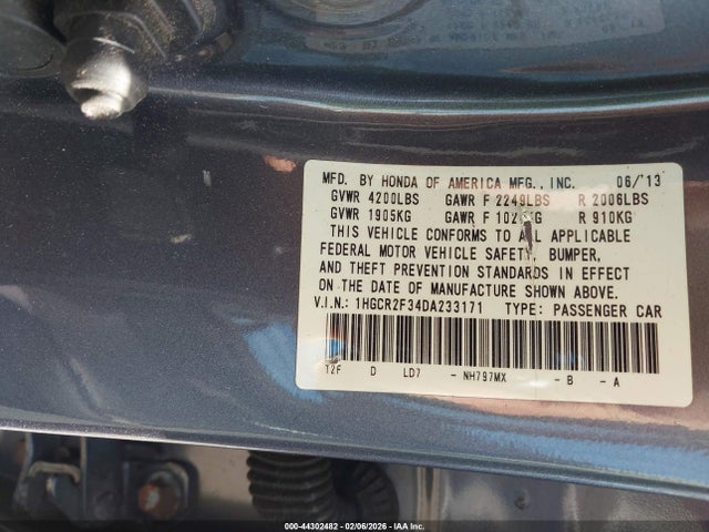 Продажа на аукционе авто 2013 Honda Accord Lx, vin: 1HGCR2F34DA233171, номер лота: 44302482