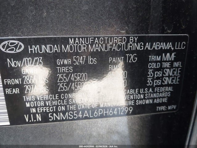 Продаж на аукціоні авто 2023 Hyundai Santa Fe Calligraphy, vin: 5NMS54AL6PH641299, номер лоту: 44302506
