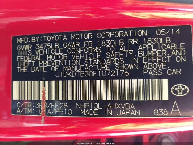 Toyota Prius C One 2014 JTDKDTB30E1072176 Image 9