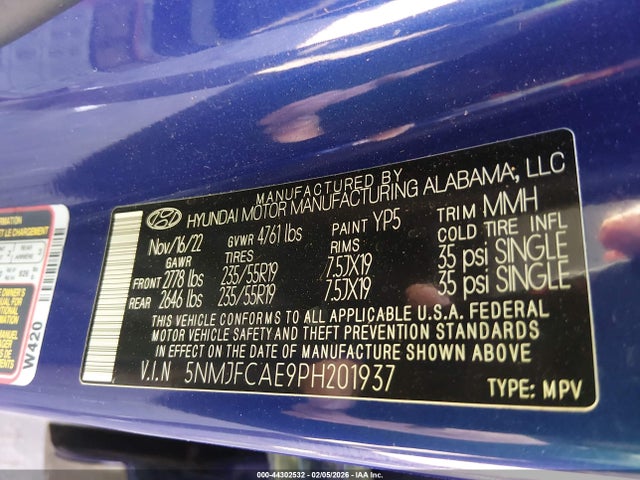 Aukcja sprzedaży 2023 Hyundai Tucson Sel, vin: 5NMJFCAE9PH201937, numer aukcji: 44302532