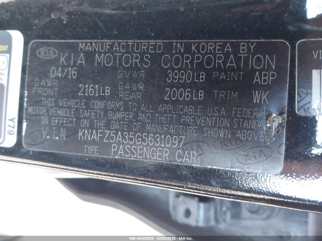 KNAFZ5A35G5631097 KIA FORTE SX