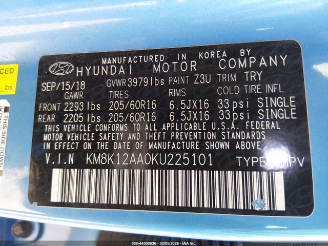 KM8K12AA0KU225101 Hyundai Kona Se