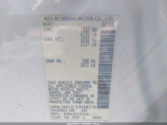 Nissan Altima 2.5 Sl 2018 1N4AL3AP1JC199879 Image 9