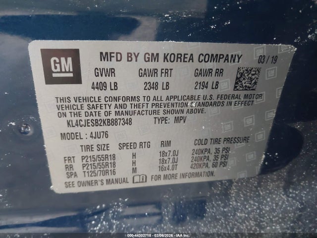 Aukcja sprzedaży 2019 Buick Encore Awd Preferred, vin: KL4CJESB2KB887348, numer aukcji: 44302718