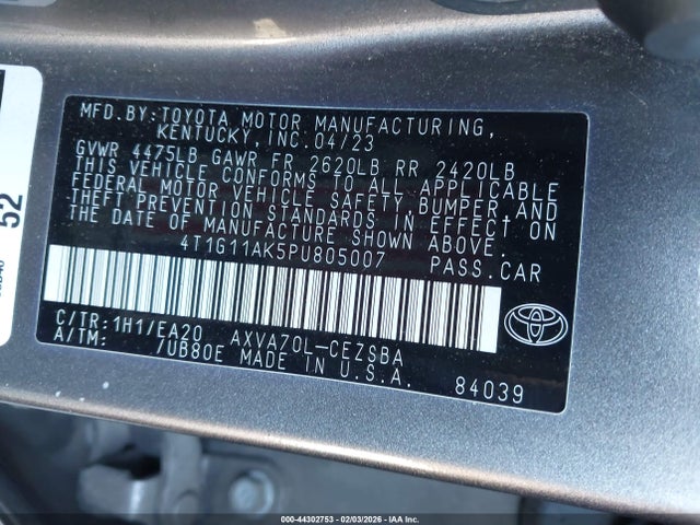 4T1G11AK5PU805007 Toyota CAMRY SE