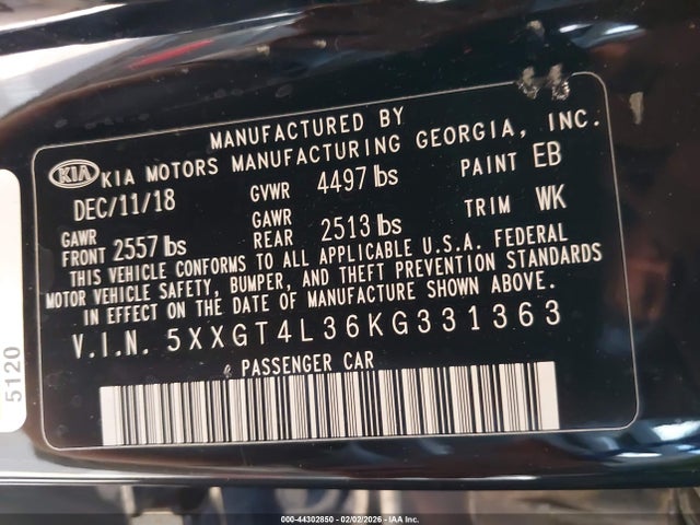 5XXGT4L36KG331363 KIA Optima Lx