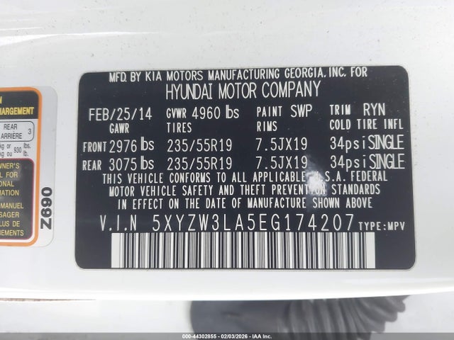 Продаж на аукціоні авто 2014 Hyundai Santa Fe Sport 2.0l Turbo, vin: 5XYZW3LA5EG174207, номер лоту: 44302855