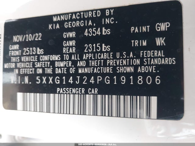 5XXG14J24PG191806 KIA K5 LXS