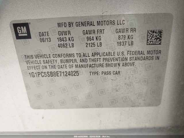 1G1PC5SB8E7124025 Chevrolet Cruze 1lt Auto