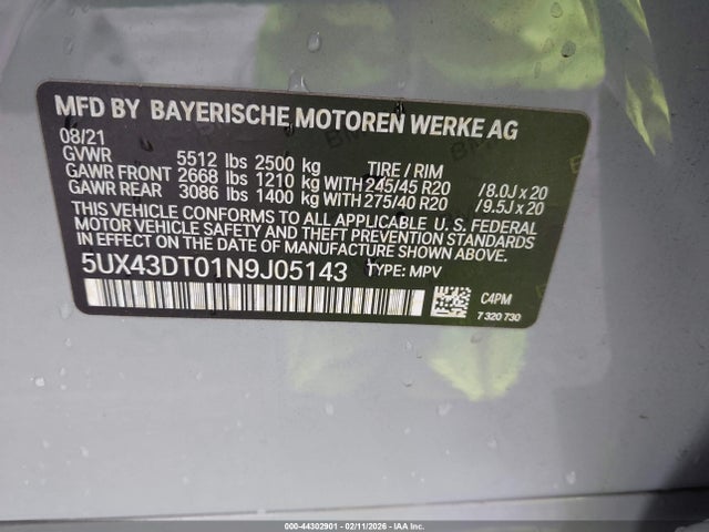 5UX43DT01N9J05143 BMW X4 M40i