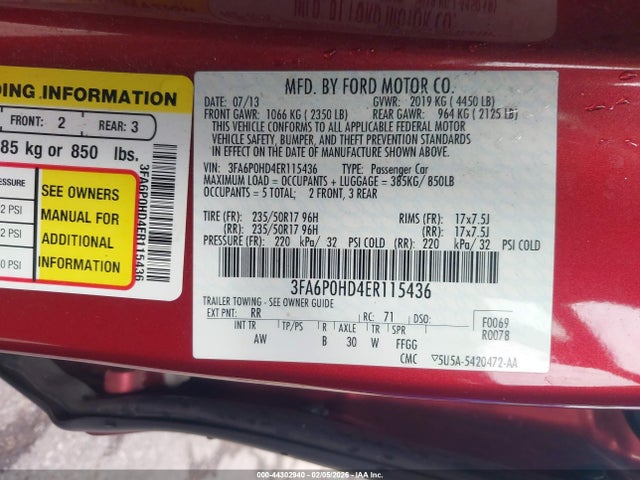 Ford FUSION SE 2014 3FA6P0HD4ER115436 Image 9