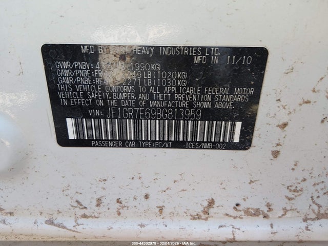 Aukcja sprzedaży 2011 Subaru Impreza Wrx Limited, vin: JF1GR7E69BG813959, numer aukcji: 44302978
