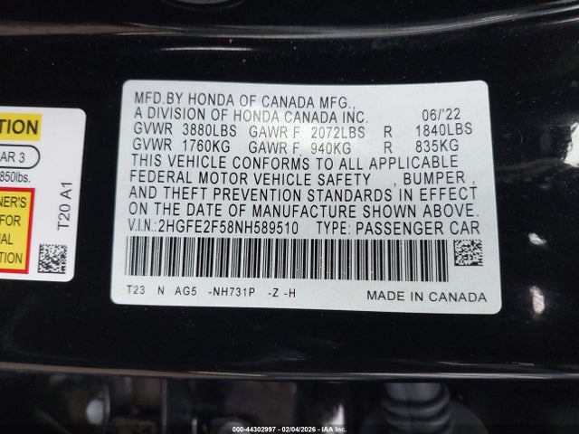 Honda Civic Sport 2022 2HGFE2F58NH589510 Image 9