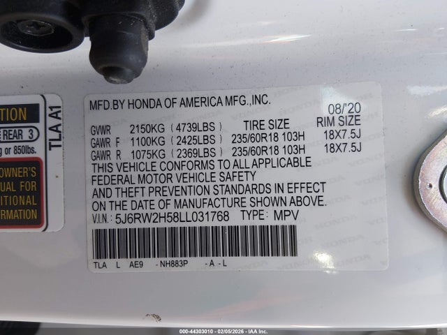 Honda Cr-v Awd Ex 2020 5J6RW2H58LL031768 Image 9
