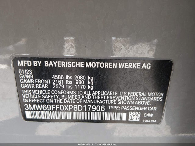 2023 Bmw 330i მანქანა იყიდება აუქციონზე, vin: 3MW69FF0XP8D17906, აუქციონის ნომერი: 44303016