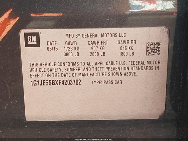 1G1JE5SBXF4203702 Chevrolet Sonic Ltz Auto