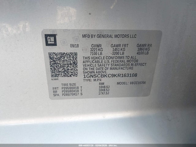 1GNSCBKC9KR163108 Chevrolet Tahoe Lt