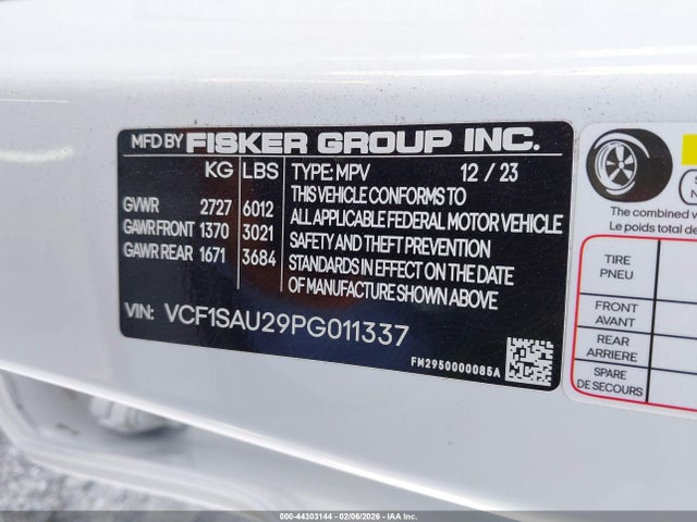 Fisker Ocean Sport 2023 VCF1SAU29PG011337 Image 9
