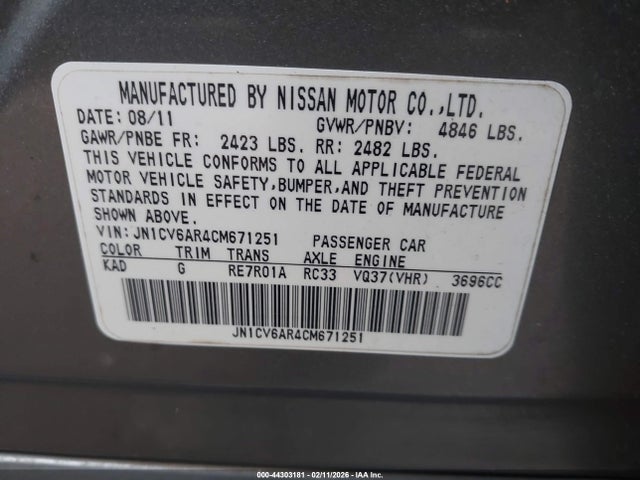 Aukcja sprzedaży 2012 Infiniti G37x, vin: JN1CV6AR4CM671251, numer aukcji: 44303181