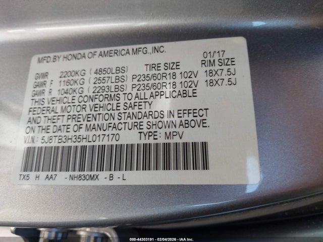 5J8TB3H35HL017170 Acura Rdx Acurawatch Plus Package